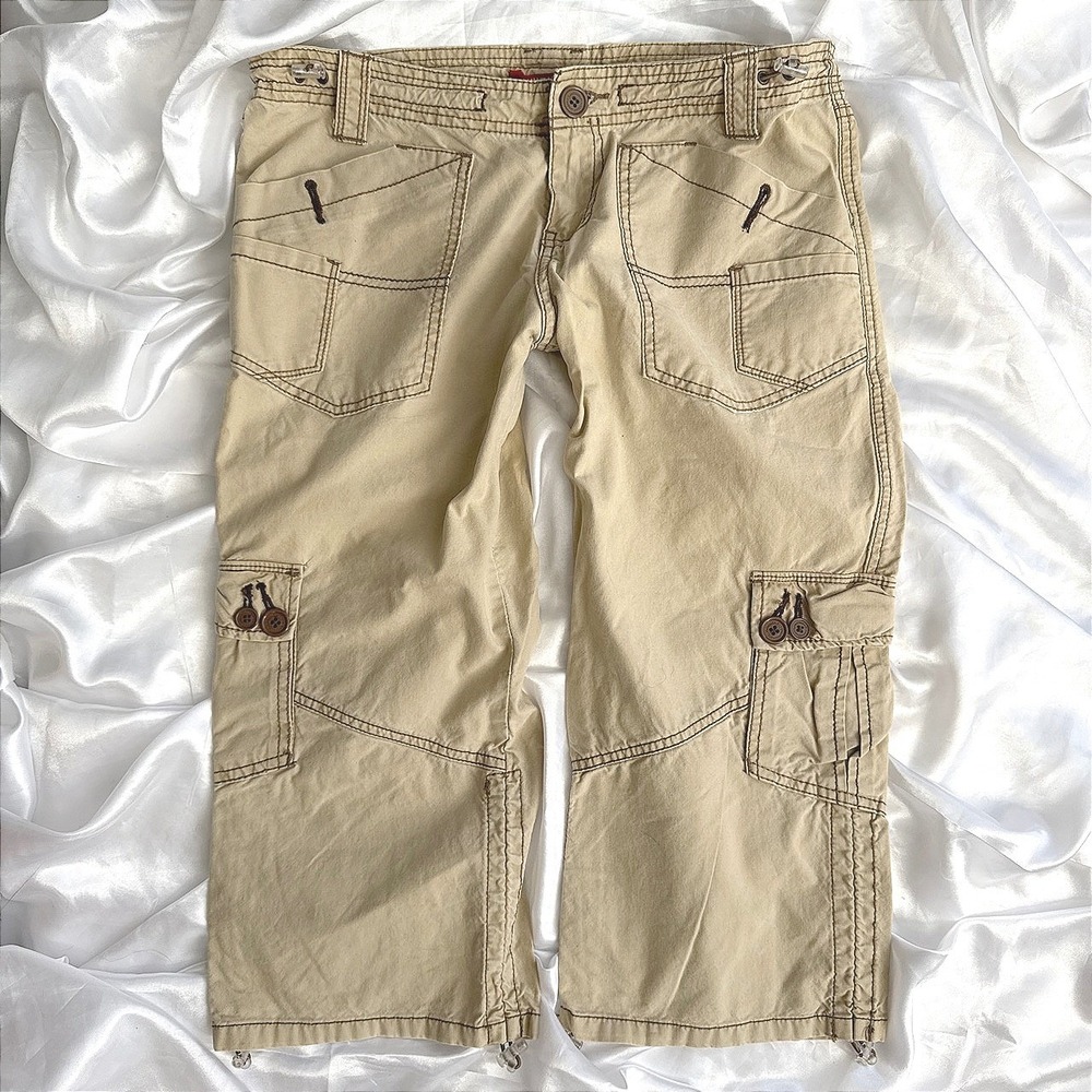 Unionbay Women Khaki Cargo Capri Pants Tan Y2K Utility Gorpcore Size 7
